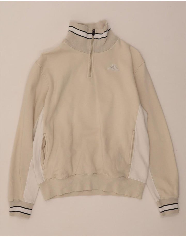Kappa Sweat-shirt à col zippé pour femme UK 14 Beige moyen Colourblock
