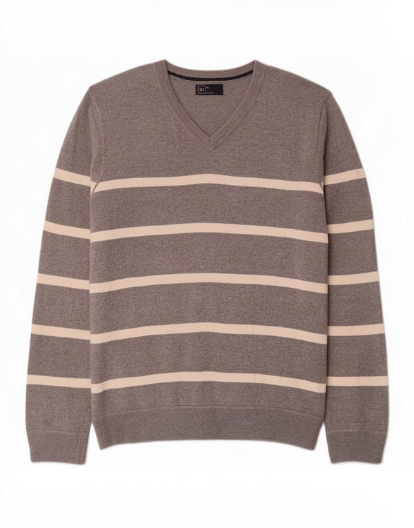 Gap Pull Col V Homme XL Gris Rayé Coton