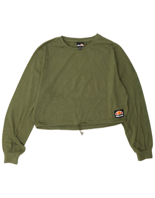 Ellesse Womens Crop Top Manches Longues UK 12 Coton Vert Moyen