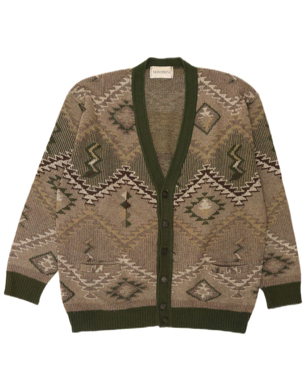 vintage Mens Cardigan Sweater Grande laine géométrique verte