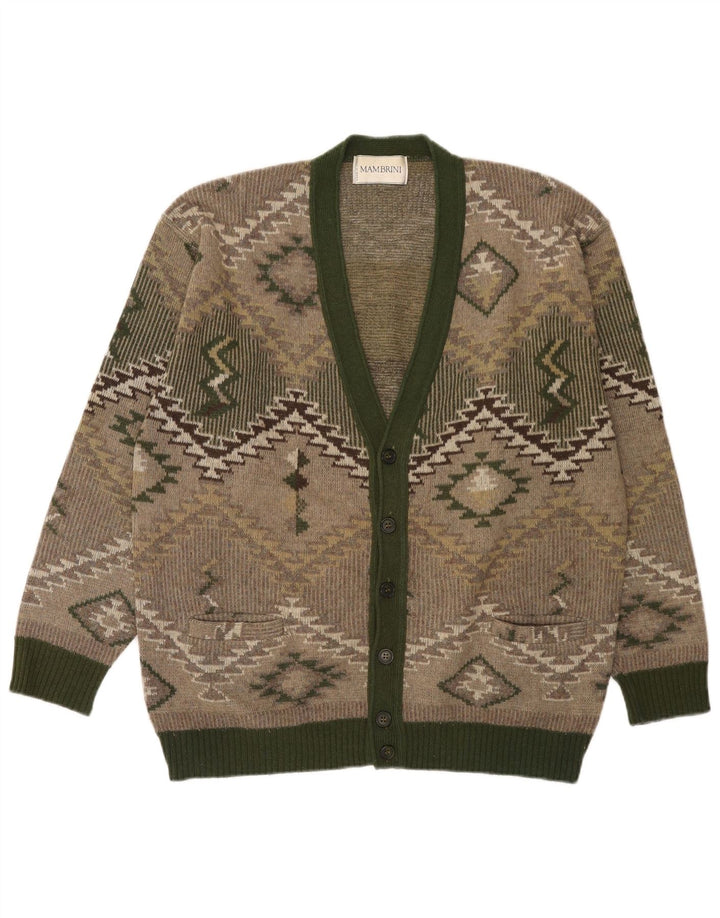 vintage Mens Cardigan Sweater Grande laine géométrique verte