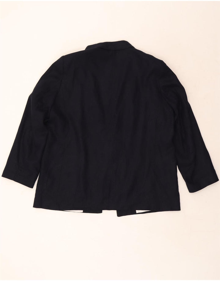 Zara Veste Blazer Ouverte Femme UK 20 2XL Bleu Marine Lin