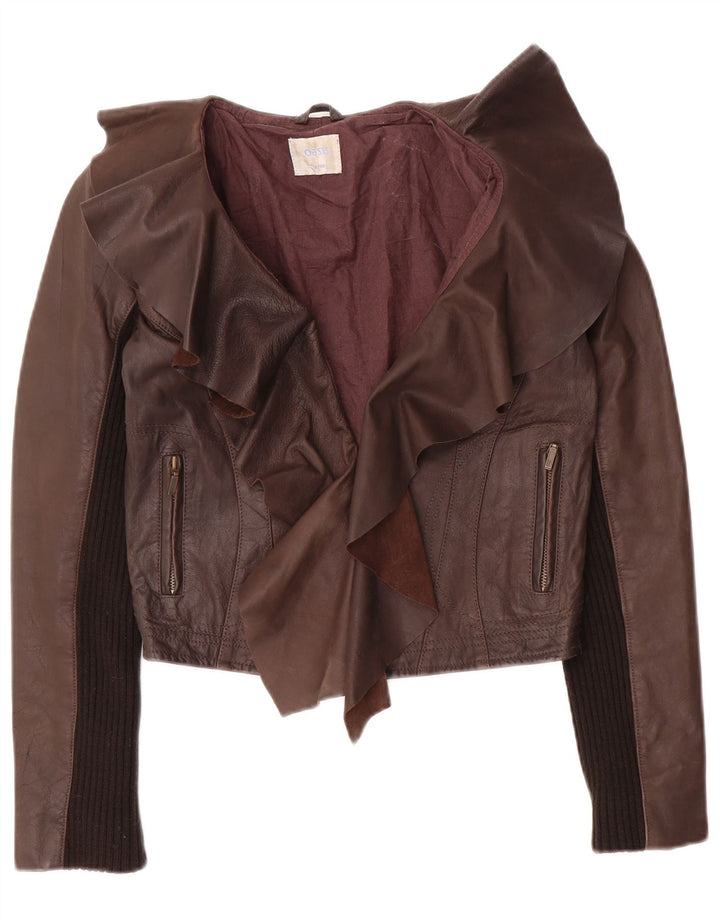 Oasis Veste en cuir ouverte pour femme UK 10 Petit cuir marron