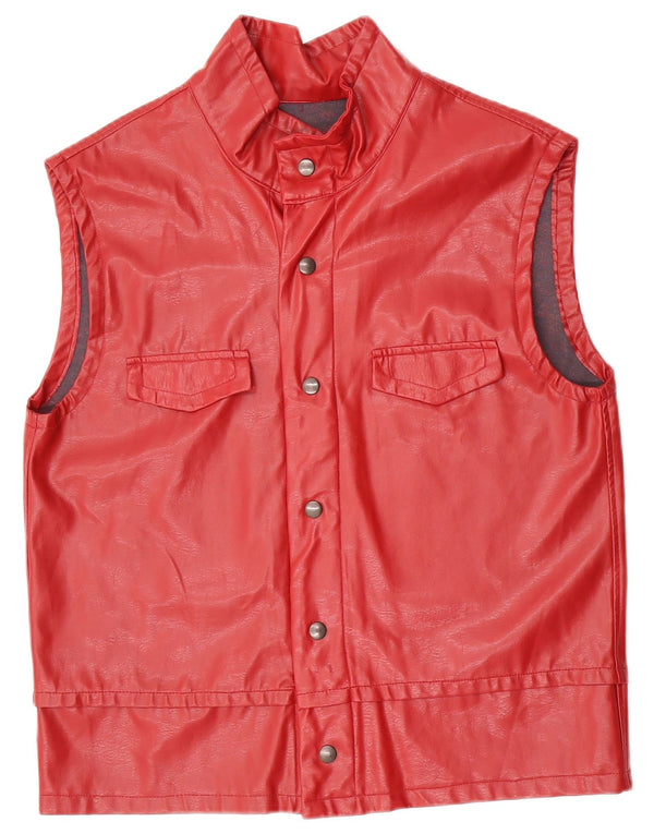 vintage Femmes Faux Cuir Gilet UK 16 Grand Rouge