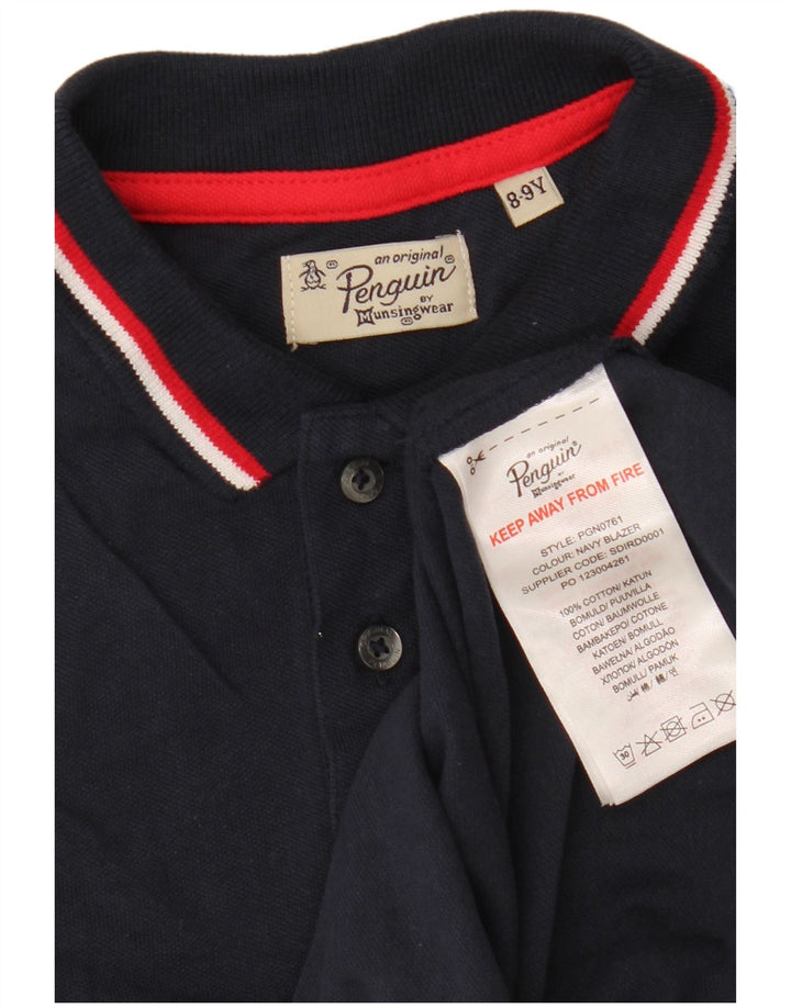 PENGUIN Boys Polo Shirt 8-9 Years Navy Blue Cotton