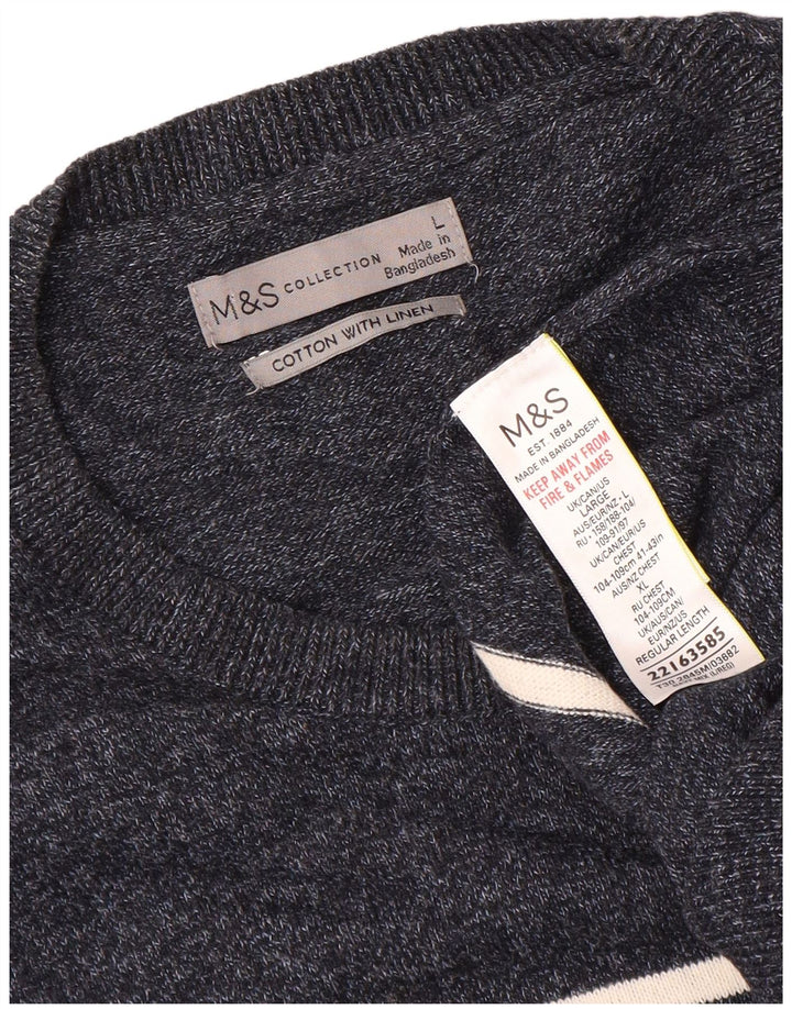 Marks & Spencer Pull à col rond pour homme Large rayé bleu marine