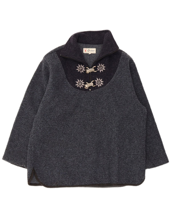 Geiser Pull à col zippé pour femme UK 16 Grand Acrylique Floral Bleu Marine