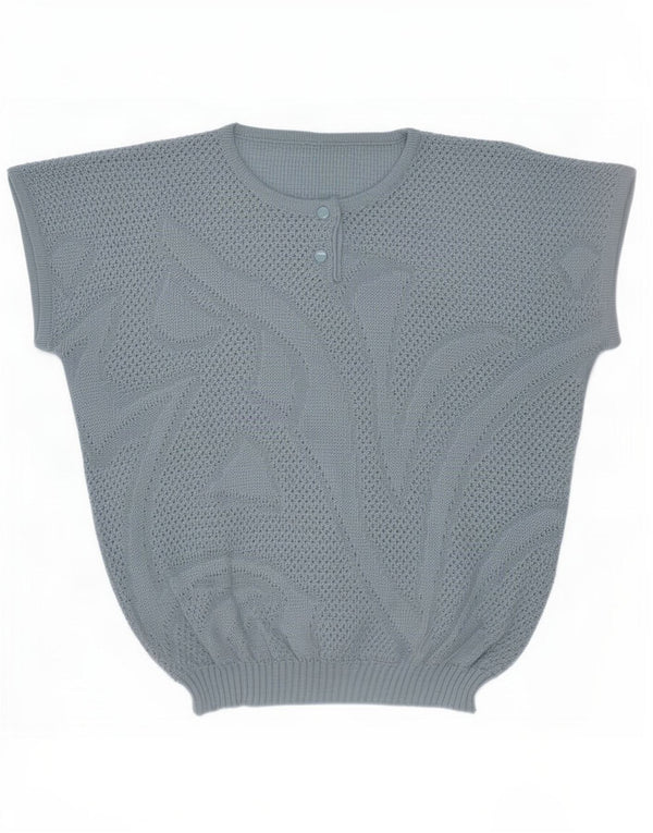 vintage Femmes Voir à travers Crew Neck Jumper Pull UK 14 Bleu Moyen