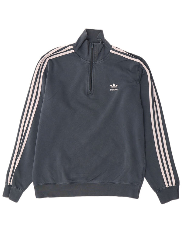 Adidas Sweat-shirt à col zippé pour homme Gris moyen Coton