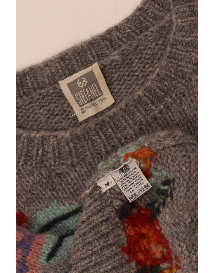 STEFANEL Pull col bateau pour femme UK 14 Gris moyen floral