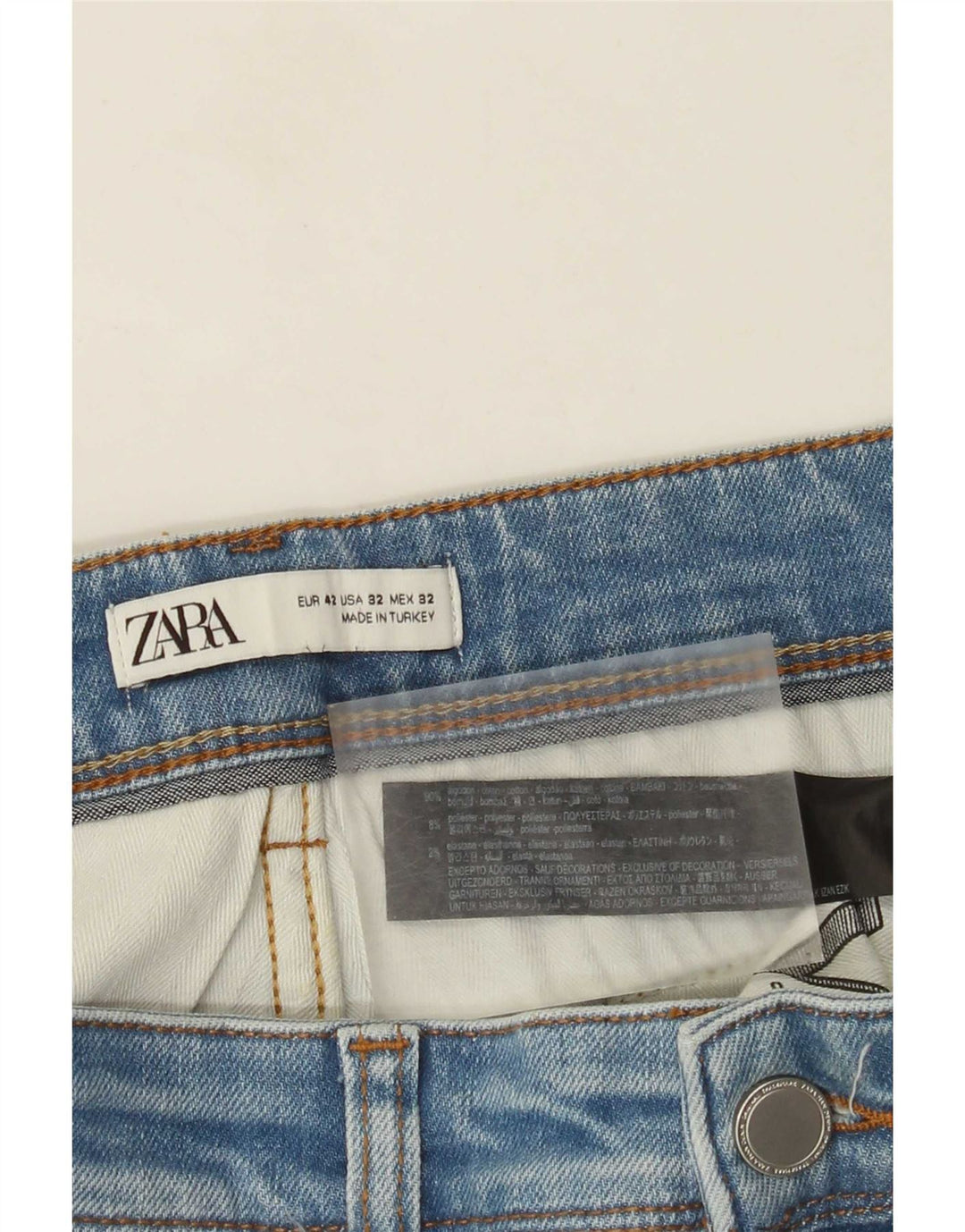 Zara Jean Slim Homme EU 42 Large W32 L30 Bleu Coton