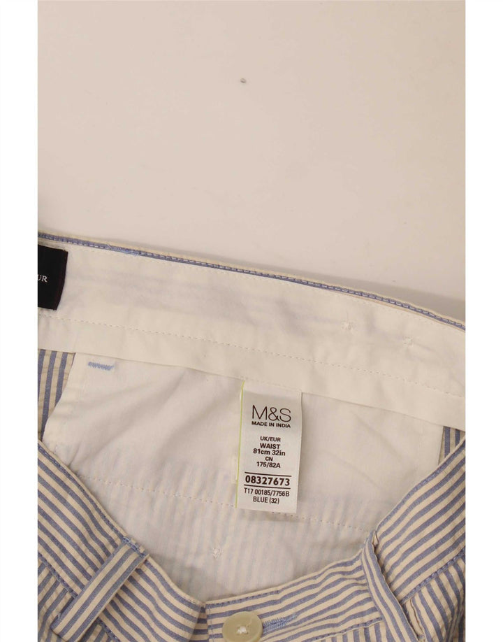 Marks & Spencer Short Chino Homme W32 Coton à Rayures Bleu Moyen