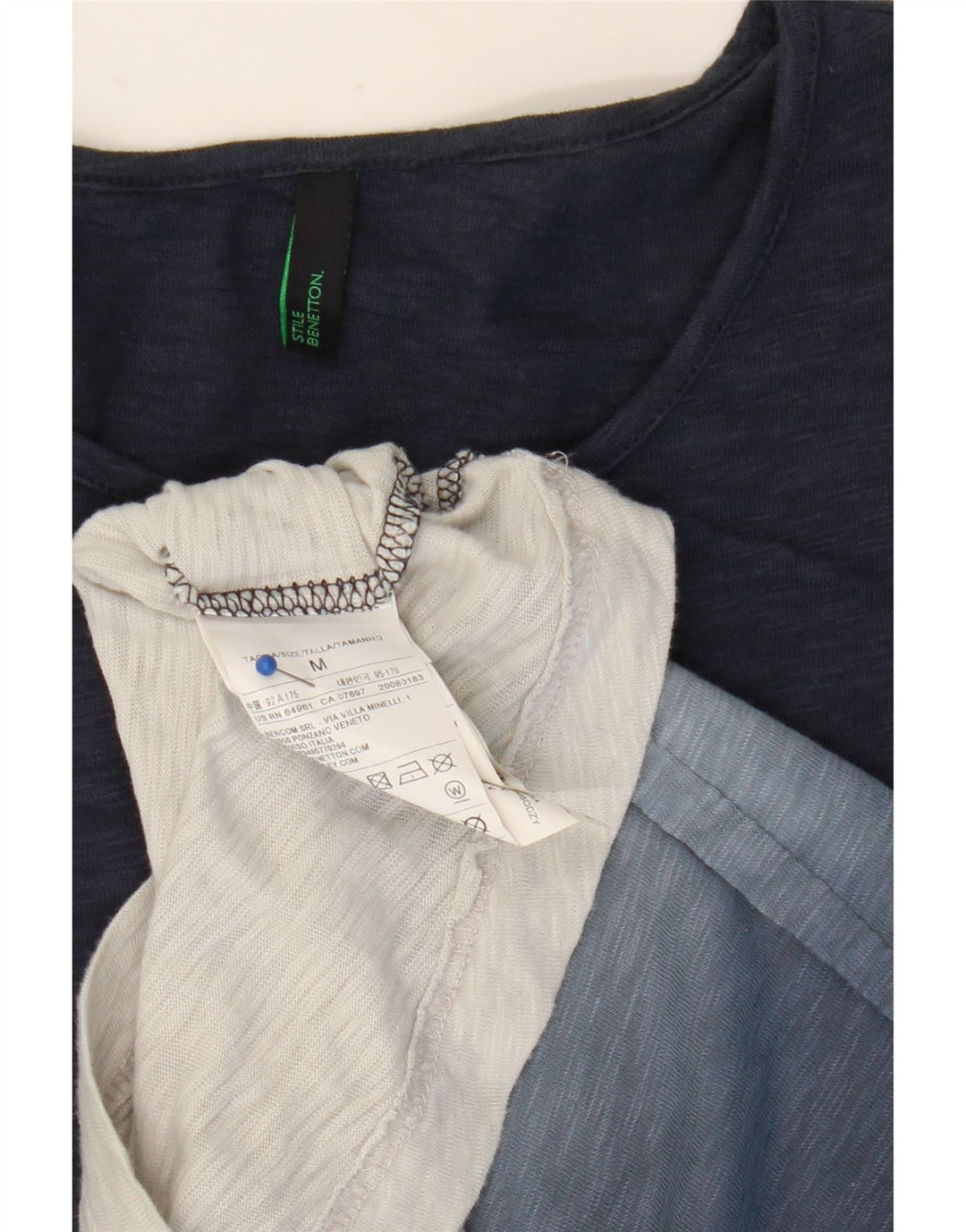 BENETTON T-Shirt Homme Bleu Marine Moyen Colorblock Coton