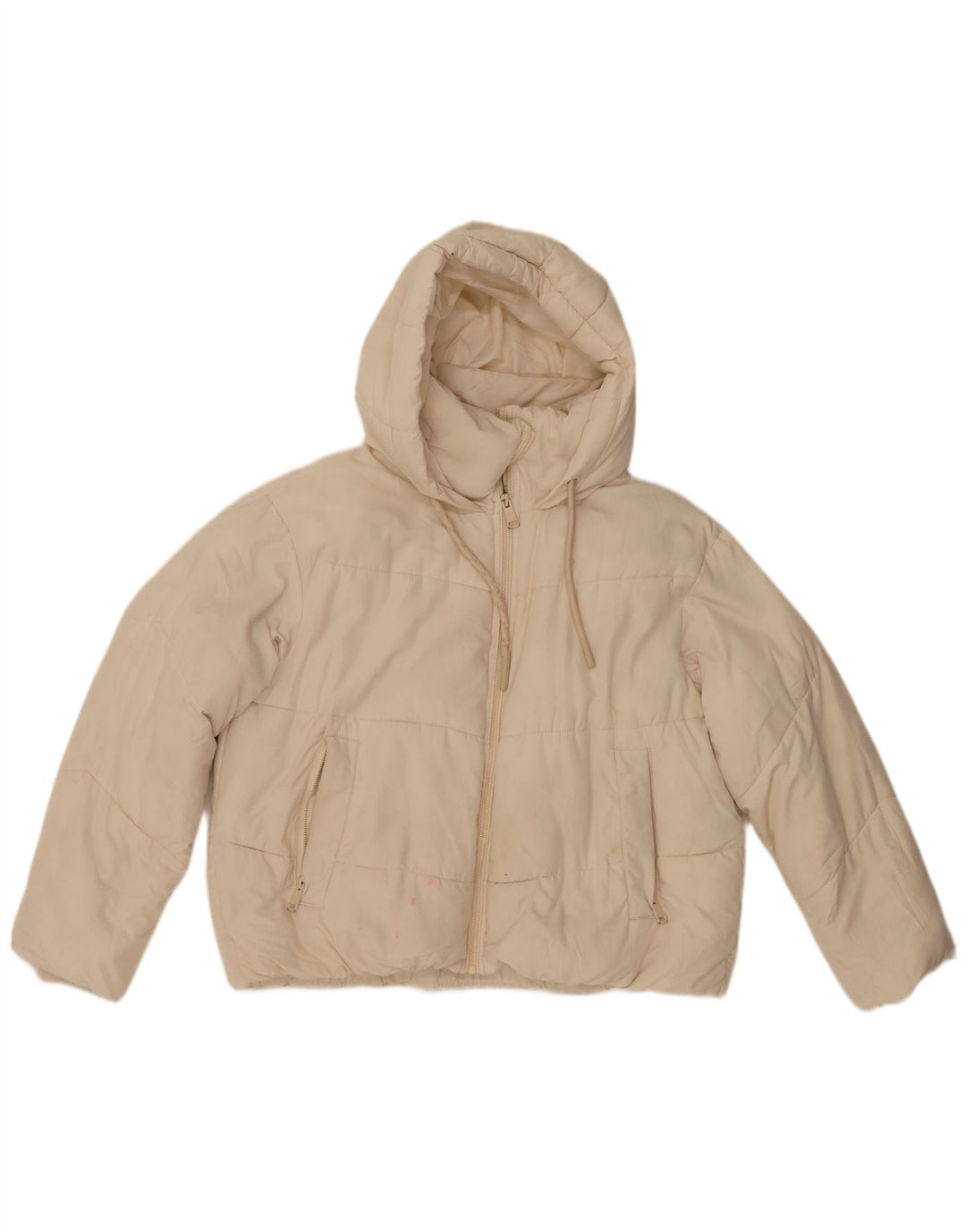 Zara Veste matelassée surdimensionnée à capuche pour femme UK 6 XS Polyester blanc cassé