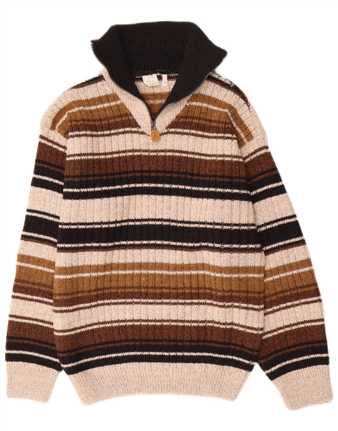VINTAGE Mens Zip Neck Jumper Sweater Small Multicoloured Striped