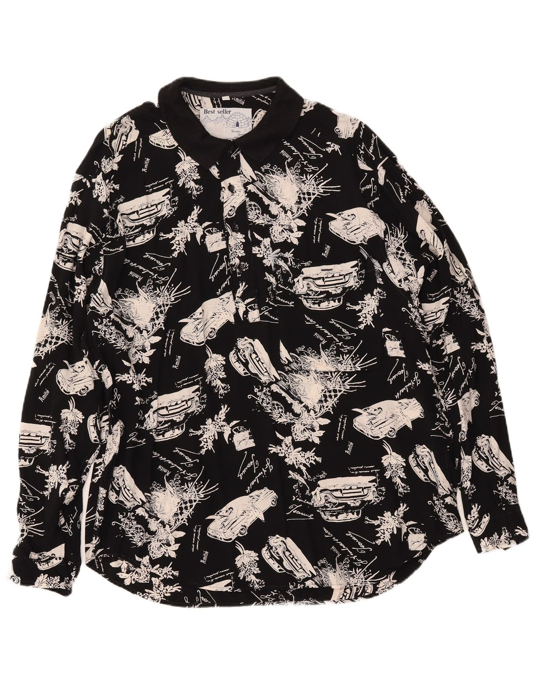 VINTAGE Chemise pull graphique homme noir moyen