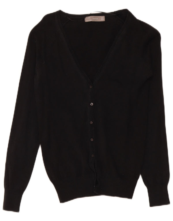 Zara Femme Cardigan Pull UK 12 Moyen Noir Coton