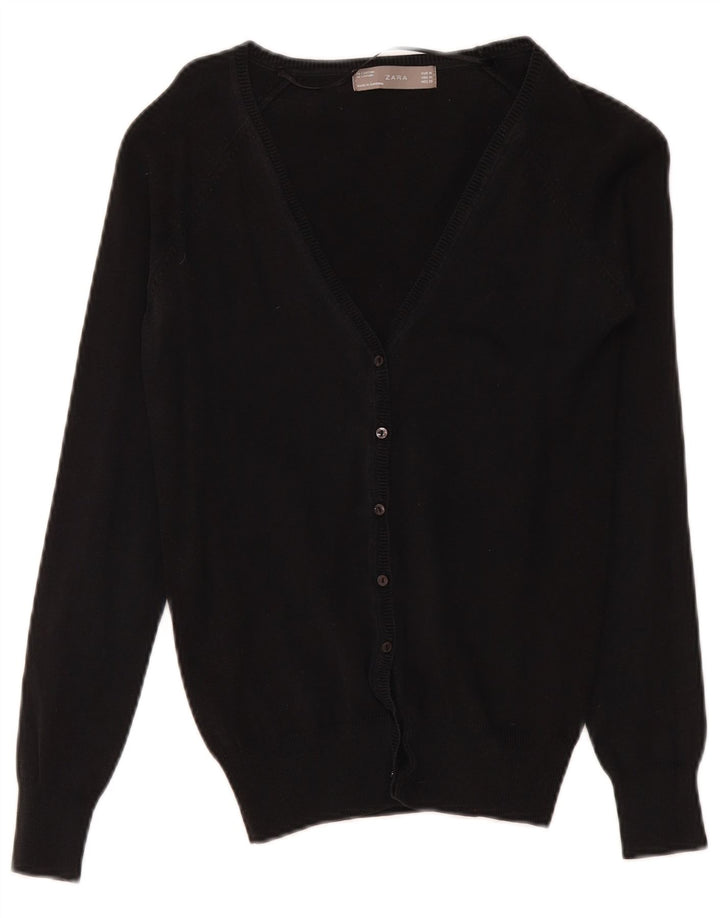 Zara Femme Cardigan Pull UK 12 Moyen Noir Coton