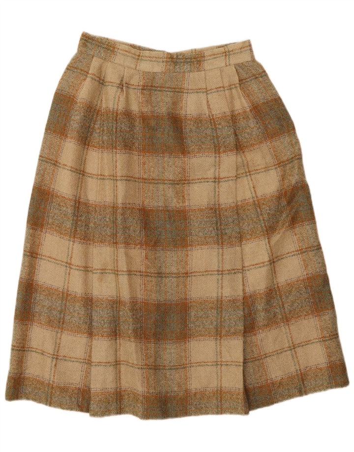 vintage Femme Jupe A-Line W26 Petit Beige Check Polyester
