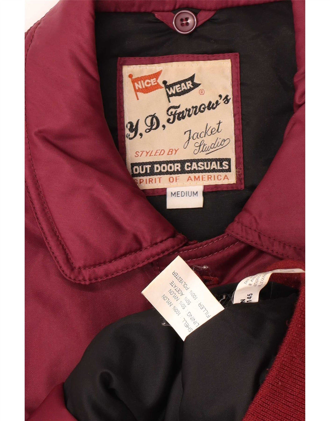 vintage Mens Rembourré Bomber Jacket UK 38 Moyen Bourgogne Nylon