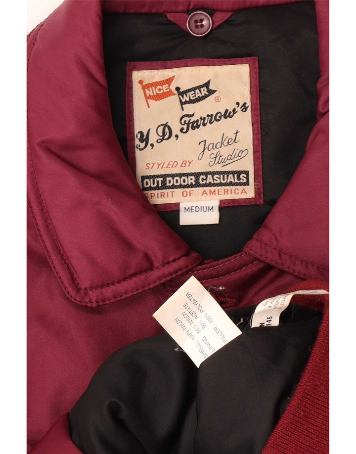 vintage Mens Rembourré Bomber Jacket UK 38 Moyen Bourgogne Nylon