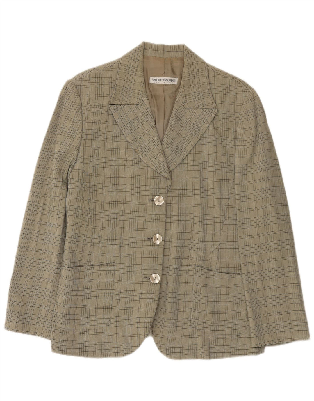 Emporio Armani Veste blazer à 3 boutons pour femme UK 12 à carreaux vert moyen