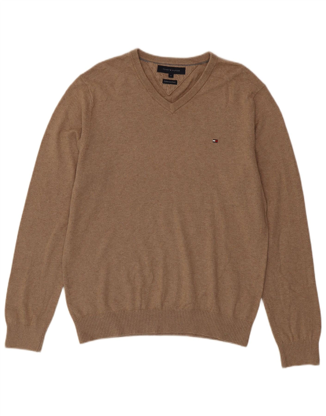 TOMMY HILFIGER Pull Col V Homme Beige Moyen Coton