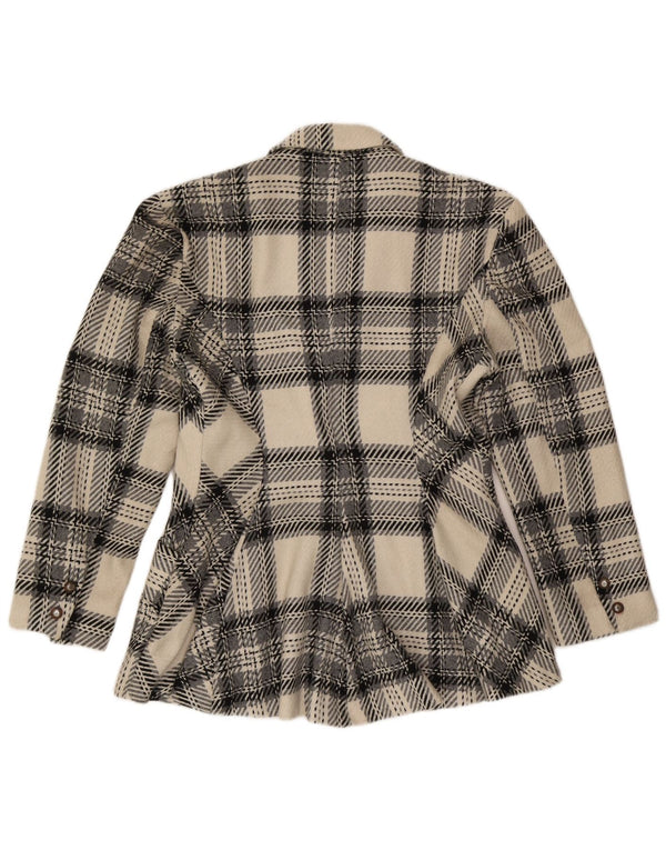 vintage Femme 2 Bouton Blazer Veste UK 12 Moyen Off White Plaid Laine
