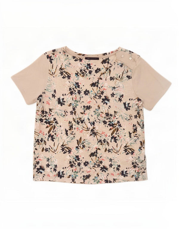 Marks & Spencer Haut T-Shirt Femme UK 14 Large Beige Floral Viscose