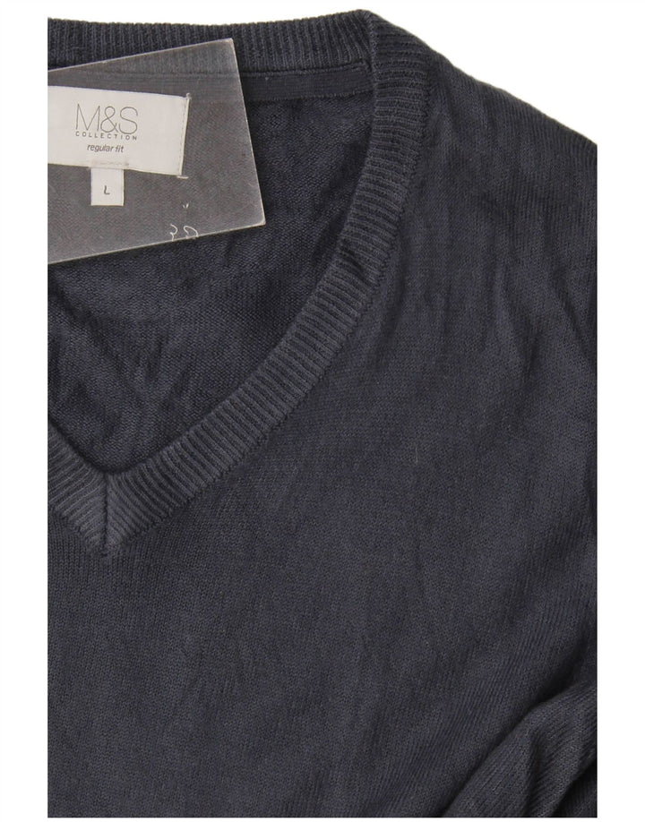 Marks & Spencer Pull coupe classique à col en V pour homme Bleu marine Taille L