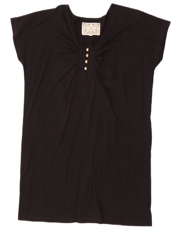 robe tunique femme vintage UK 14 Coton noir moyen
