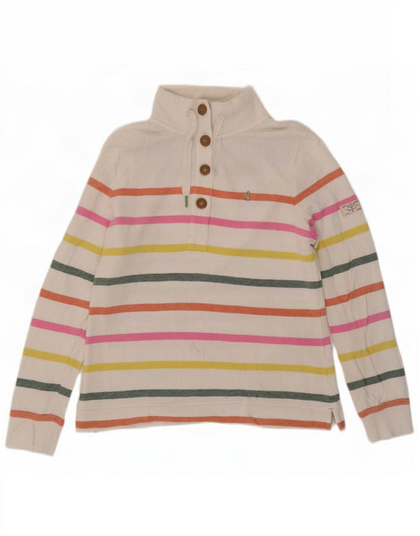 Joules Womens Button Neck Sweatshirt Jumper UK 10 Petit Blanc Rayé