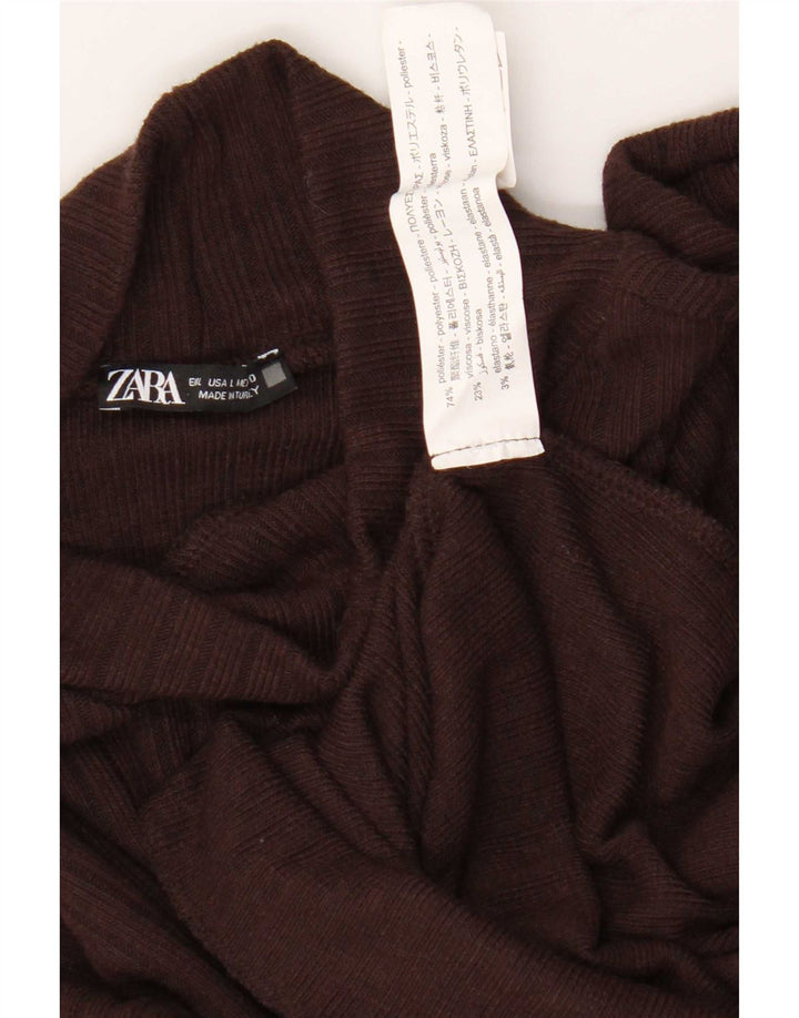 Zara Femme Top Manches Longues UK 16 Large Marron Polyester
