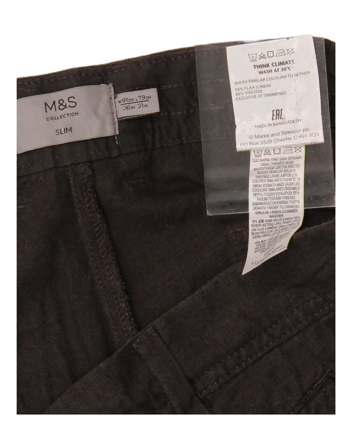 MARKS & SPENCER Pantalon Chino Slim Homme W36 L25 Lin Gris