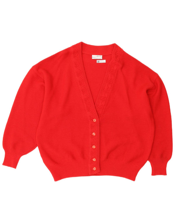 vintage Femme Cardigan Pull EU 44 XL Laine Rouge