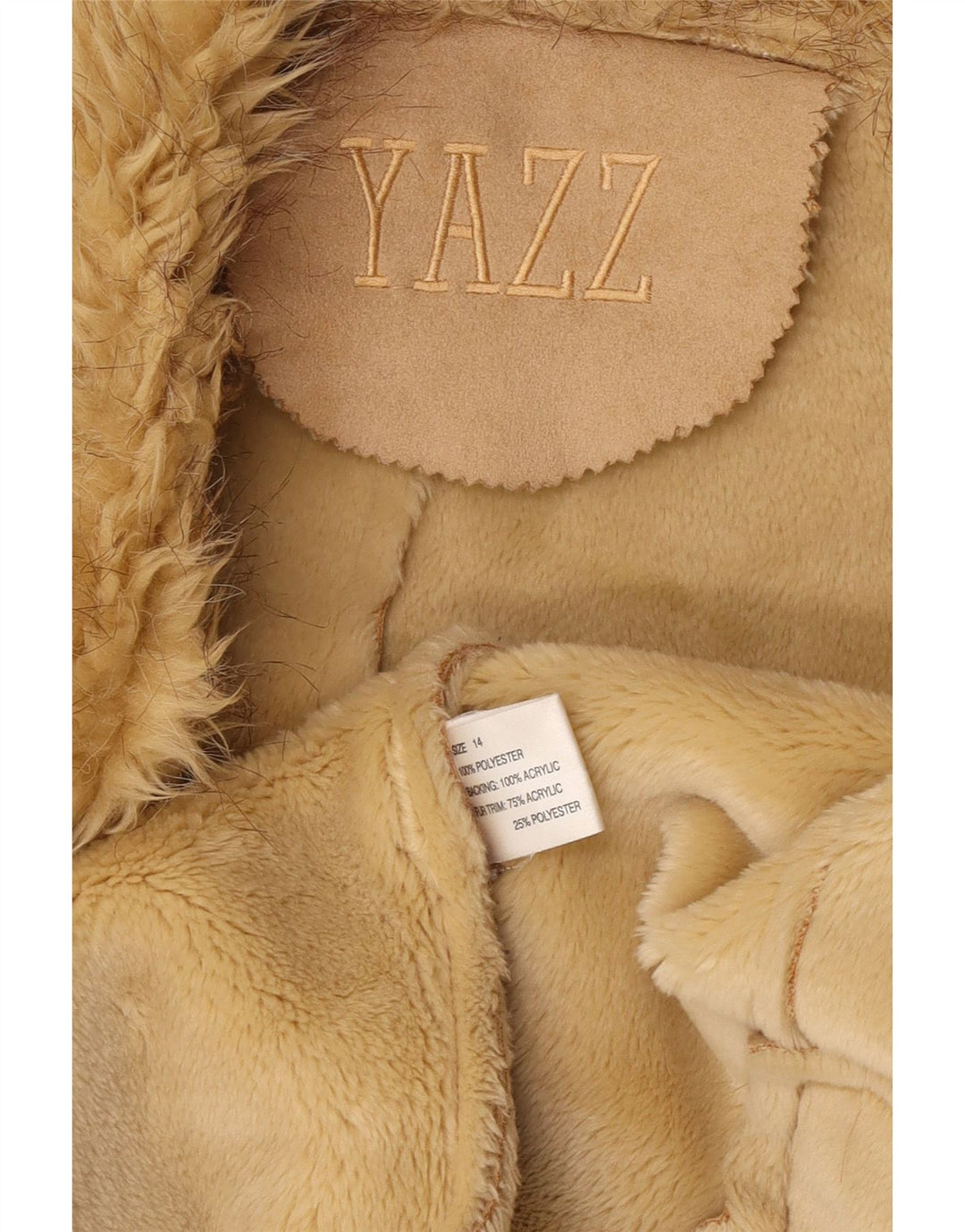 vintage Femme Ouvert Sherpa Veste UK 14 Grand Beige Polyester