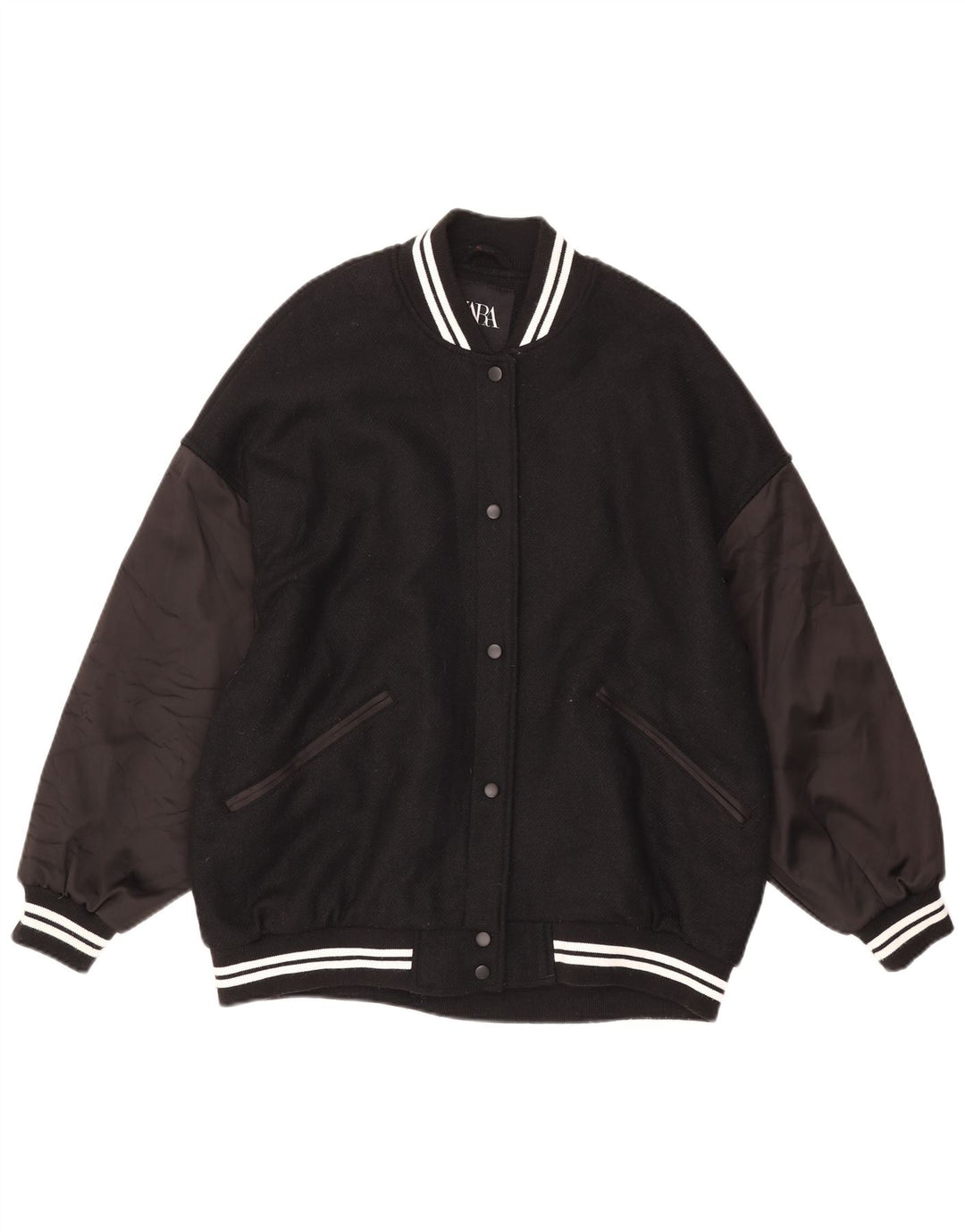 Zara Veste Varsity surdimensionnée pour femme UK 10 Small Noir Colourblock