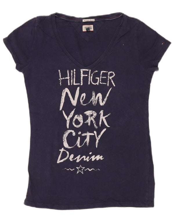 Tommy Hilfiger T-shirt graphique pour femme UK 10 Small Bleu marine Coton
