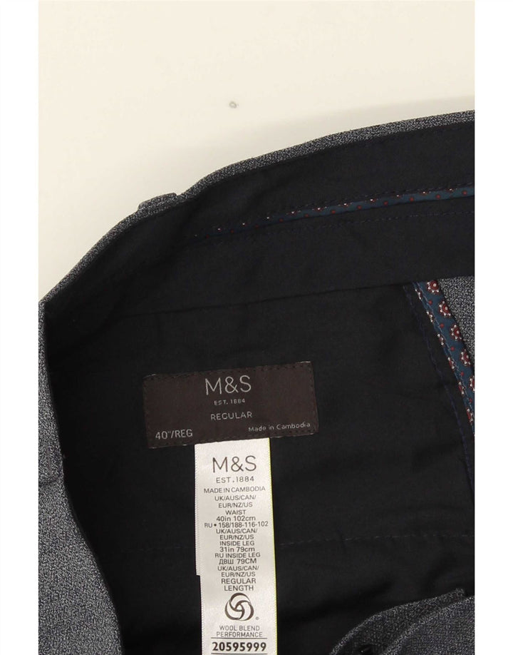Marks & Spencer Pantalon de Costume Regular Homme W40 L31 Bleu Polyester