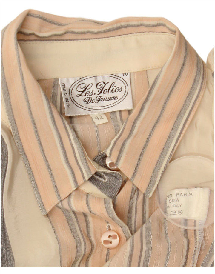 VINTAGE Chemisier surdimensionné femme IT 42 Soie rayée beige moyen