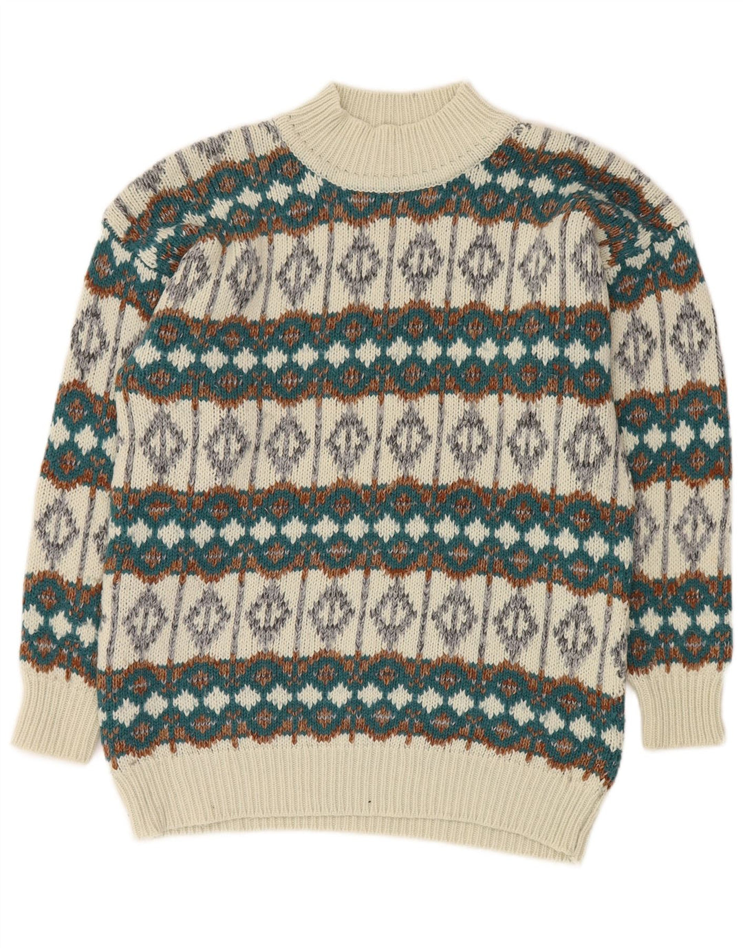VINTAGE Pull col roulé pour homme Blanc moyen Fair Isle