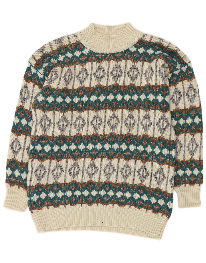 VINTAGE Pull col roulé pour homme Blanc moyen Fair Isle