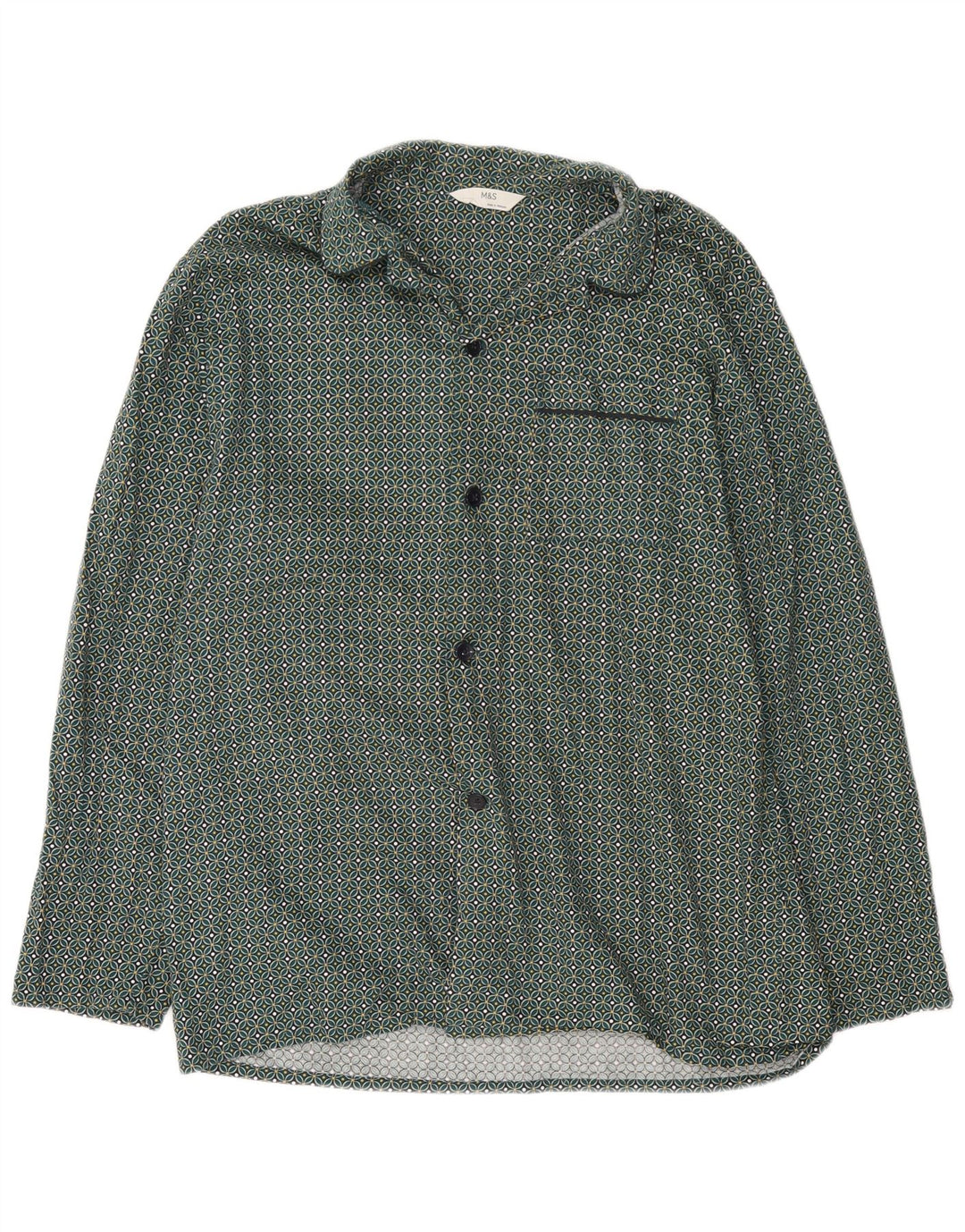 Marks & Spencer Chemise Homme Large Vert Géométrique Coton