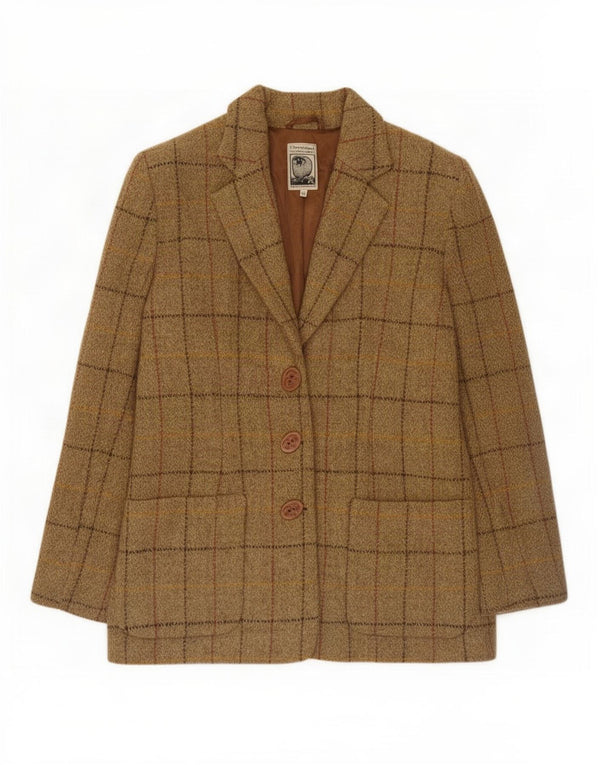 Harris Tweed Veste blazer à 3 boutons pour femme UK 12 en laine à carreaux marron moyen