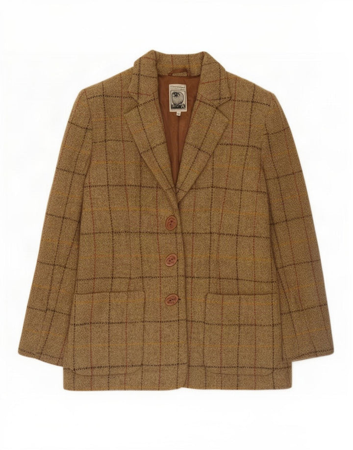 Harris Tweed Veste blazer à 3 boutons pour femme UK 12 en laine à carreaux marron moyen