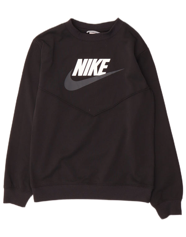 Nike Boys Graphic Sweatshirt Jumper 12-13 Years Large Black Polyester