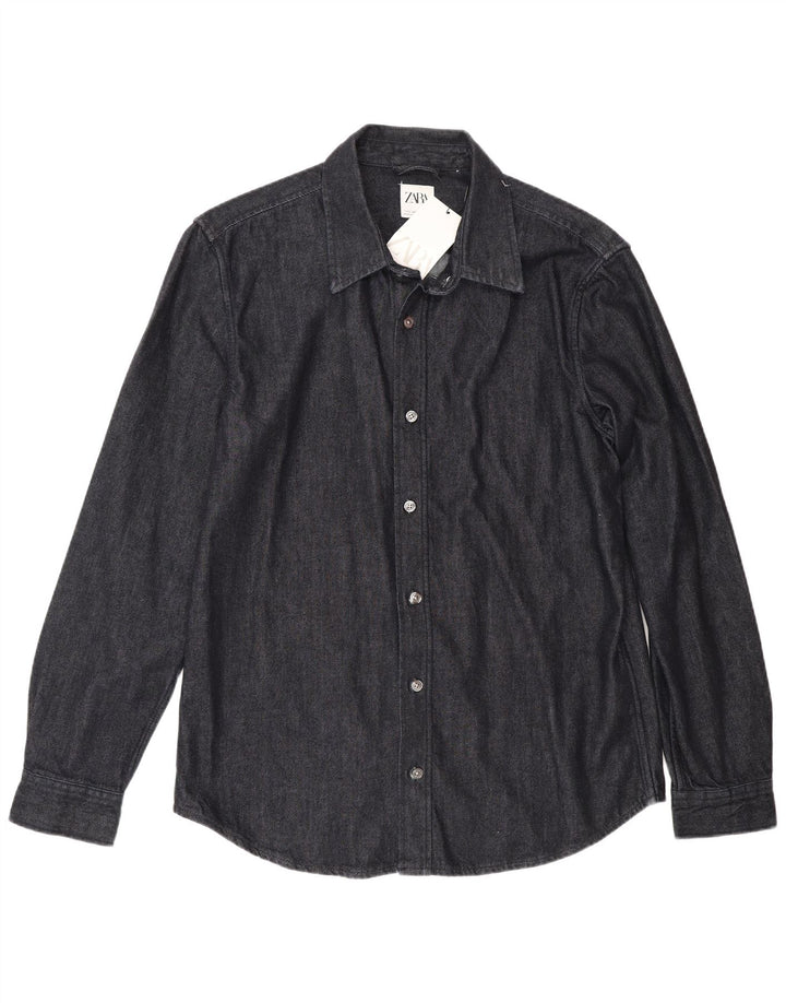 Zara Homme Chemise En Jean Large Bleu Marine Coton