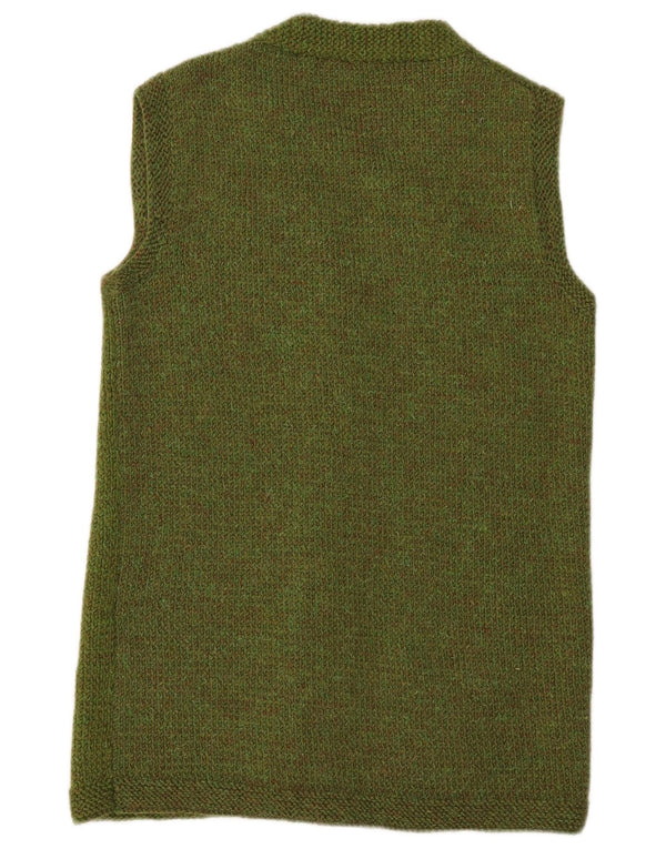 vintage Femmes Longline Sans Manches Cardigan Pull UK 14 Vert Moyen