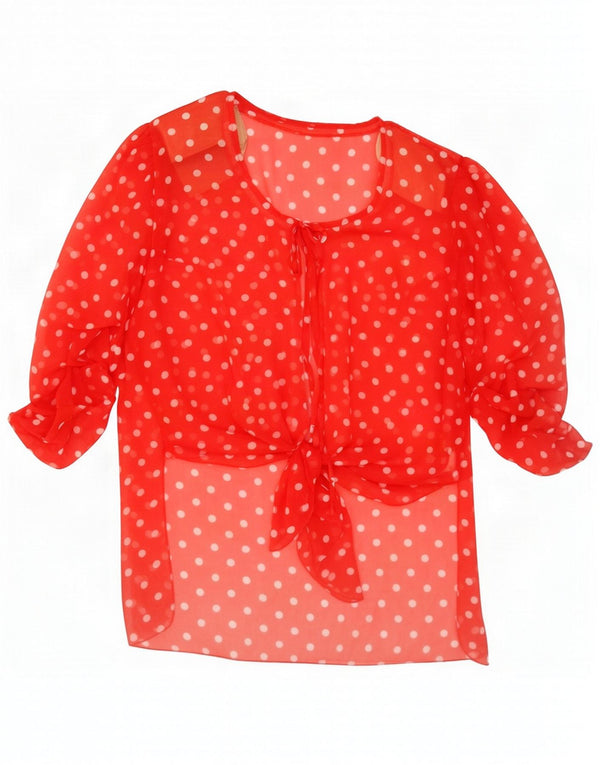 vintage Femmes 3/4 Manches Cardigan Top IT 46 Grand Pois Rouge
