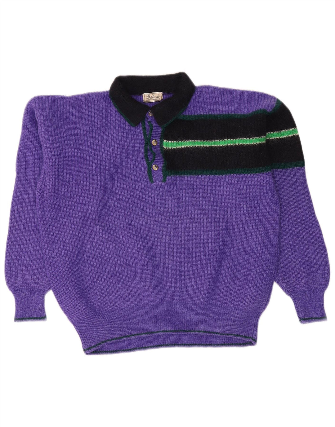 VINTAGE Pull à col polo pour homme Grand color block violet